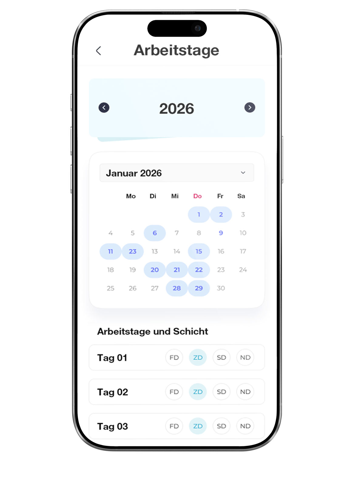 gewünschte Arbeitstage Mitarbeiter App