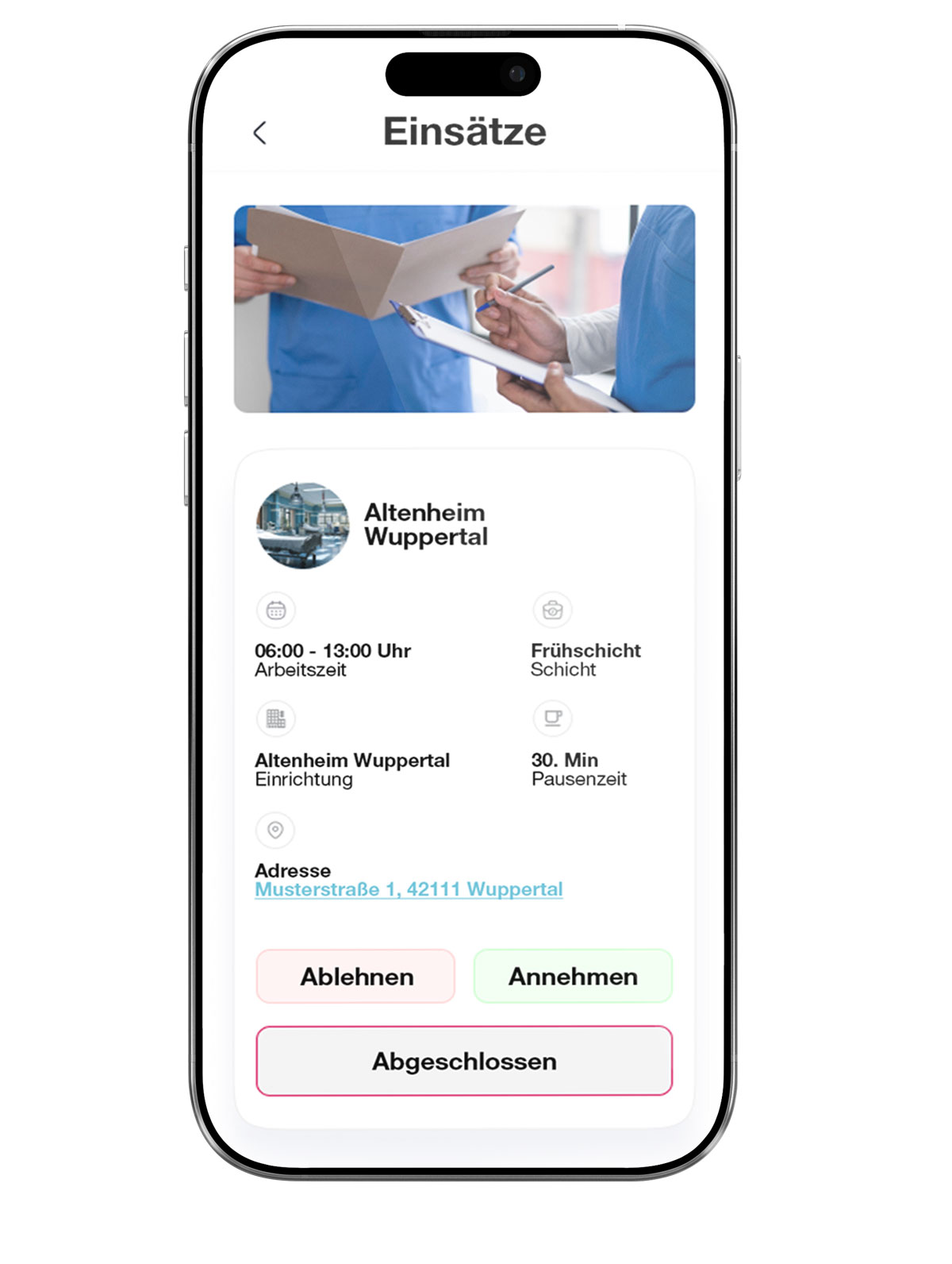 Einsätze Übersicht Mitarbeiter App
