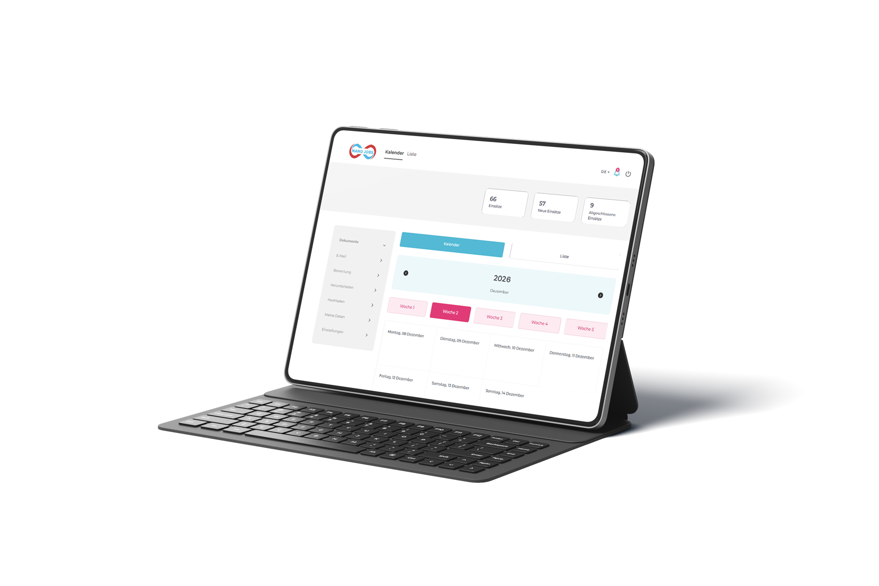 Tablet Kundenportal Kalenderübersicht