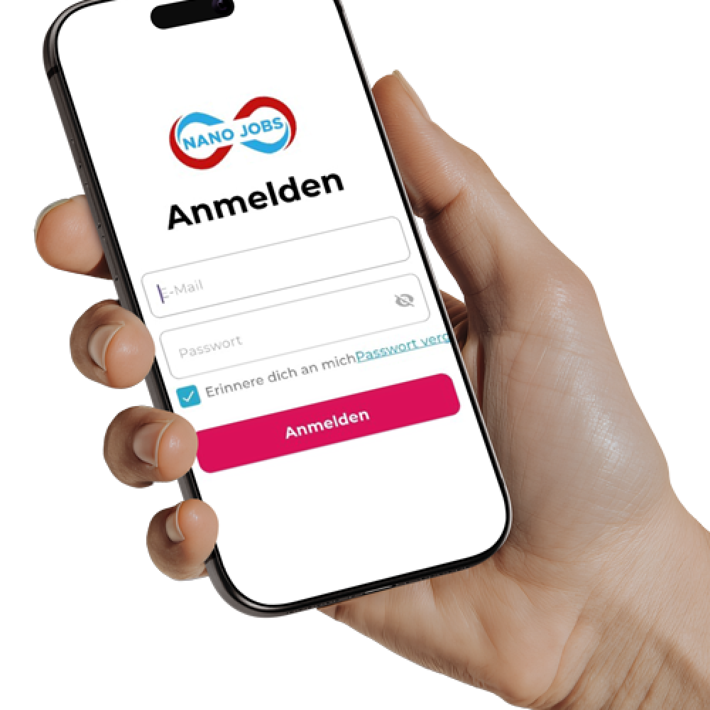 Handy in der Hand auf dem Display ist die Mitarbeiter App Login 