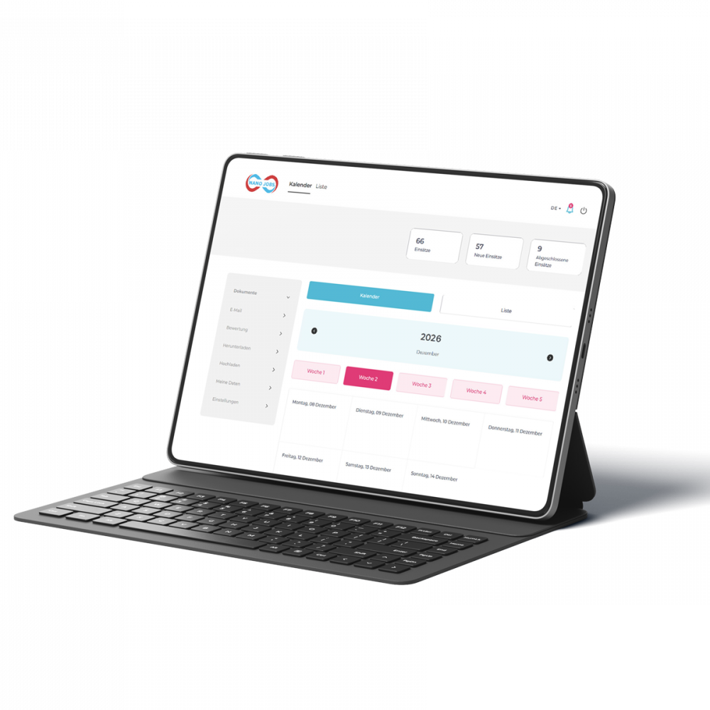 Tablet mit display Ansicht des Kundenportals Aufbau 